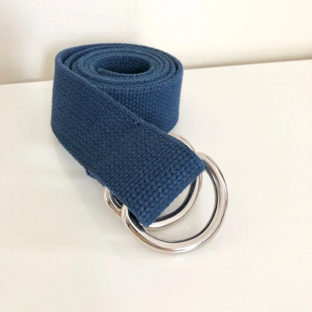 Navy Blue Pull Through Silver Metal Buckle Belt